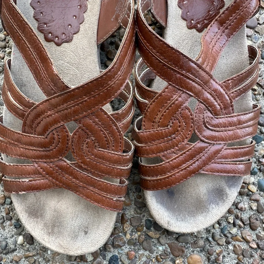 GH Bass Gretta Brown Strappy Slingback Wedge Sandals Womens 7.5‎ M 4128-200
